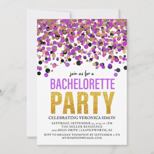 Confetti Glitter Bachelorette Party Invitation Kaart (Voorkant)