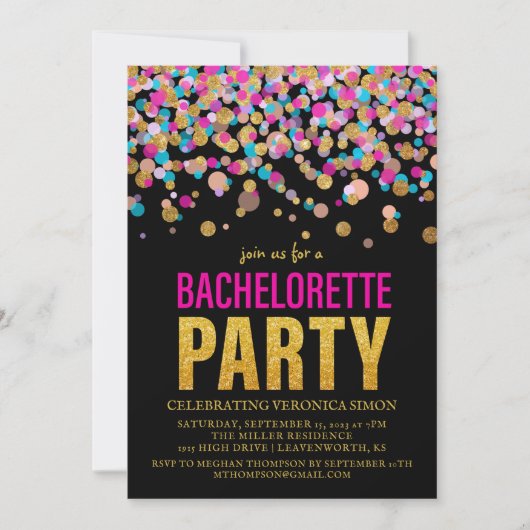 Confetti Glitter Bachelorette Party Invitation Kaart (Voorkant)