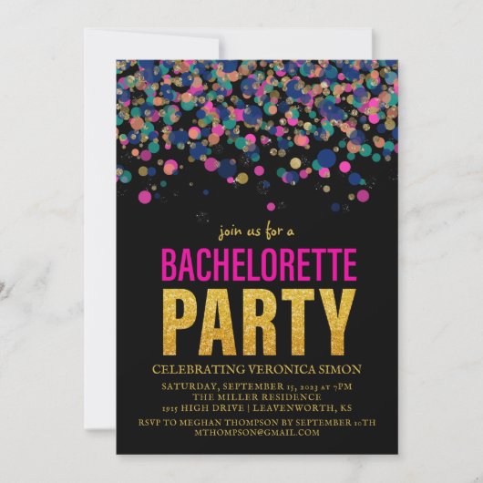 Confetti Glitter Bachelorette Party Invitation Kaart (Voorkant)
