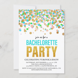 Confetti Glitter Bachelorette Party Invitation Kaart