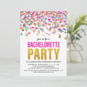 Confetti Glitter Bachelorette Party Invitation Kaart (Staand voorkant)