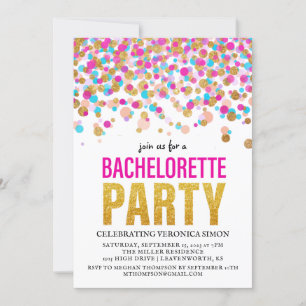 Confetti Glitter Bachelorette Party Invitation Kaart
