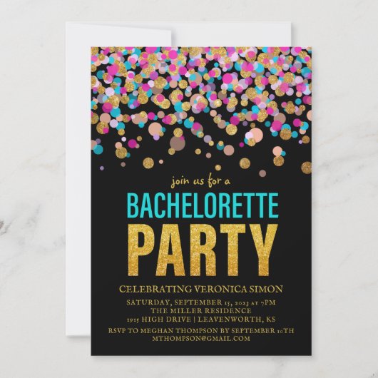 Confetti Glitter Bachelorette Party Invitation Kaart (Voorkant)