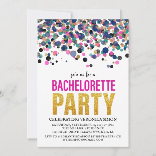 Confetti Glitter Bachelorette Party Invitation Kaart (Voorkant)