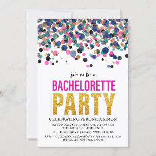 Confetti Glitter Bachelorette Party Invitation Kaart