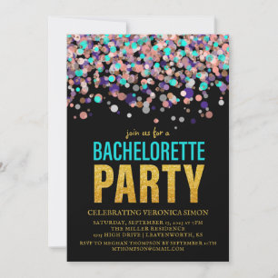 Confetti Glitter Bachelorette Party Invitation Kaart