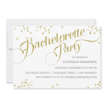 Confetti Glitter Bachelorette Party Invite, goud