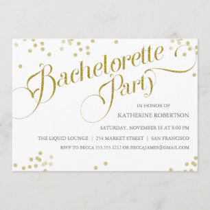 Confetti Glitter Bachelorette Party Invite, goud Kaart