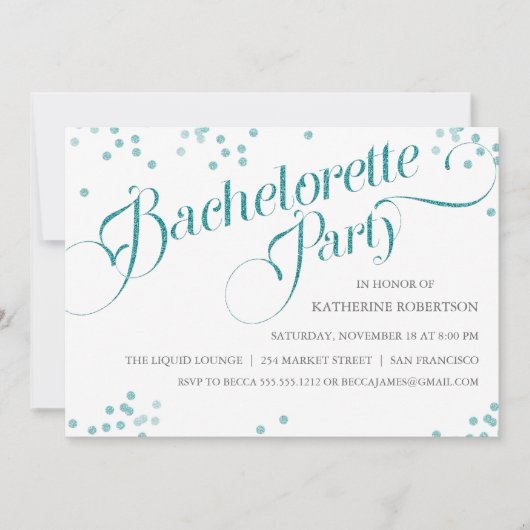 Confetti Glitter Bachelorette Party nodigt blauwgr Kaart (Voorkant)