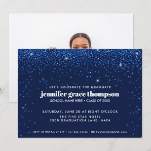 Confetti Glitter Blue Photo Graduparty Kaart