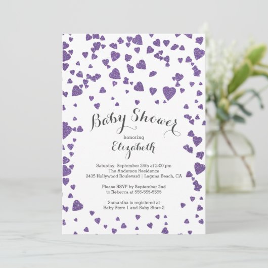 Confetti Glitter Heart Baby shower Uitnodiging (Staand voorkant)