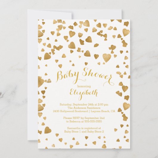 Confetti Glitter Heart Baby shower Uitnodiging (Voorkant)