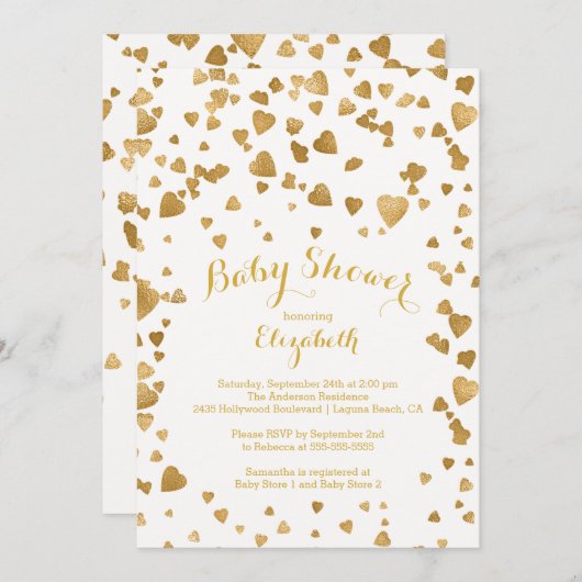 Confetti Glitter Heart Baby shower Uitnodiging (Voorkant / Achterkant)