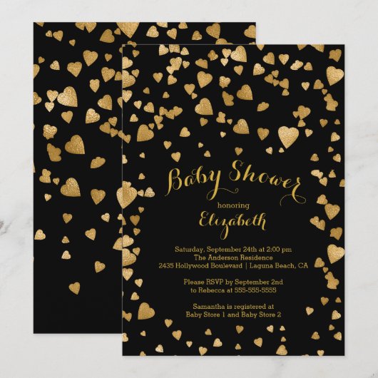Confetti Glitter Heart Baby shower Uitnodiging (Voorkant / Achterkant)