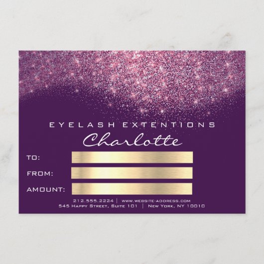 Confetti Glitter Paars Roze Certificaat Cadeau (Voorkant)