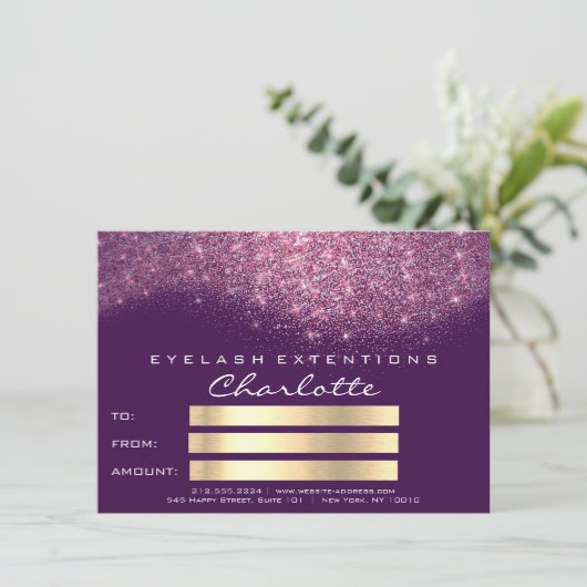 Confetti Glitter Paars Roze Certificaat Cadeau (Staand voorkant)