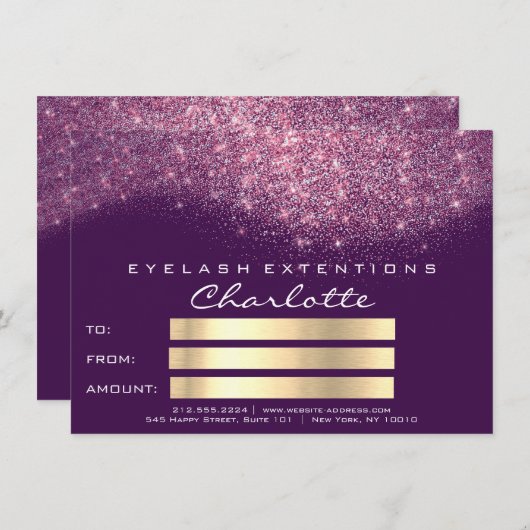 Confetti Glitter Paars Roze Certificaat Cadeau (Voorkant / Achterkant)