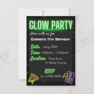 Confetti Glow Party Kids Verjaardagsfeestuitnodigi Kaart