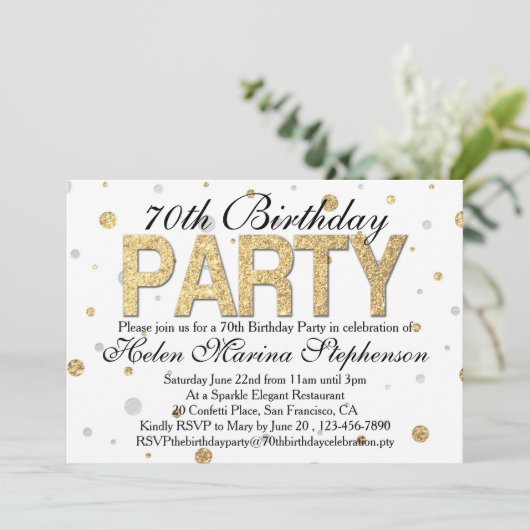 Confetti Gold 70ste verjaardagsfeestje Kaart (Staand voorkant)