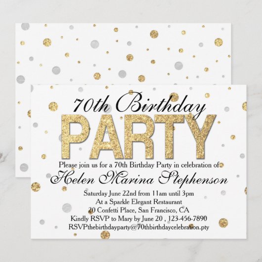 Confetti Gold 70ste verjaardagsfeestje Kaart (Voorkant / Achterkant)