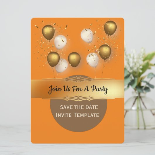 Confetti Gold Balloons Party Kaart (Staand voorkant)