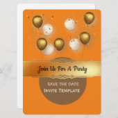 Confetti Gold Balloons Party Kaart (Voorkant / Achterkant)