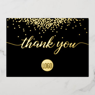 Confetti Gold Black Business logo Dank u Folie Feestdagenkaart