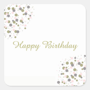 Confetti Gold Blush Dot Happy Birthday Vierkante Sticker