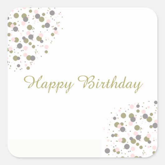 Confetti Gold Blush Dot Happy Birthday Vierkante Sticker (Voorkant)