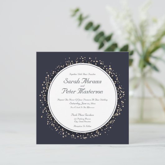 Confetti Gold Elegant Moderne Weddenschap Kaart (Staand voorkant)