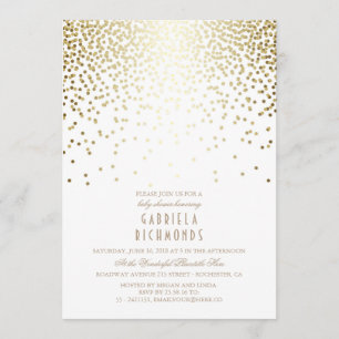 Confetti Gold Elegant Vintage White Baby shower Kaart