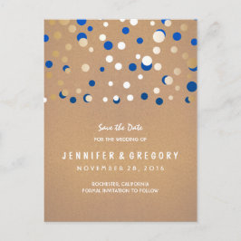 Confetti Gold en Blue slaan de datum op Aankondigingskaart