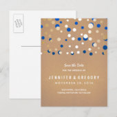 Confetti Gold en Blue slaan de datum op Aankondigingskaart (Voorkant / Achterkant)