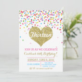 Confetti Gold Glitter Birthday Uitnodiging (Staand voorkant)