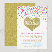 Confetti Gold Glitter Birthday Uitnodiging (Voorkant / Achterkant)