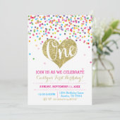 Confetti Gold Glitter eerste verjaardagsuitnodigin Kaart (Staand voorkant)