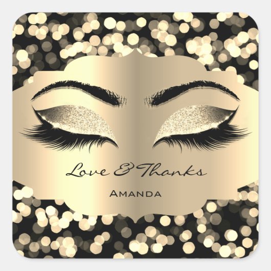 Confetti Gold Lashes Name Cleaner Love & Bedankt Vierkante Sticker (Voorkant)