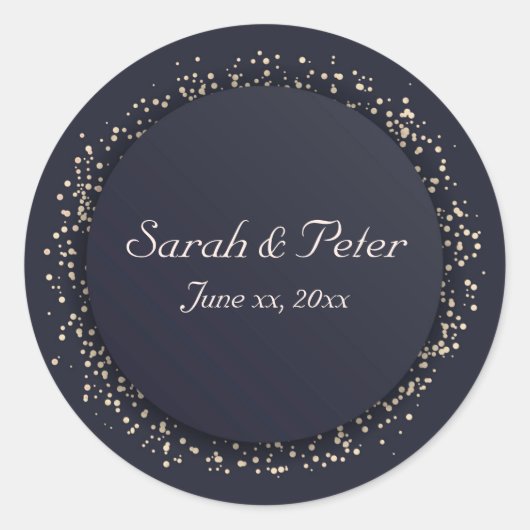 Confetti Gold, legant, modern huwelijk Ronde Sticker (Voorkant)