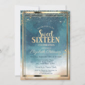 Confetti Gold Lijst Waterverf Splash Sweet 16 Kaart (Voorkant)