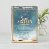 Confetti Gold Lijst Waterverf Splash Sweet 16 Kaart (Staand voorkant)