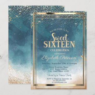 Confetti Gold Lijst Waterverf Splash Sweet 16 Kaart