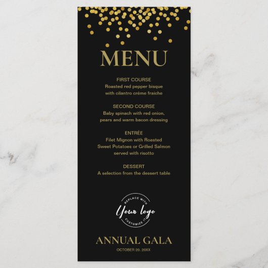 Confetti Gold op Black Annual Gala Company Elegant Menu (Voorkant)