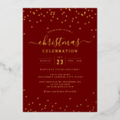 Confetti Gold Red Christmas Party Folie Uitnodiging (Voorkant)