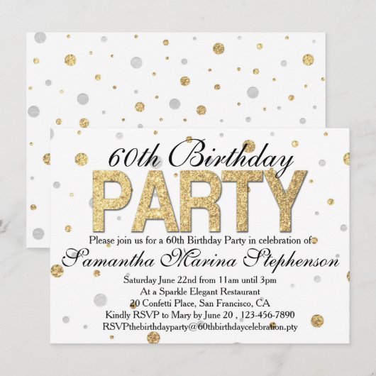 Confetti Gold Sparkle 60ste verjaardagsfeestje Kaart (Voorkant / Achterkant)
