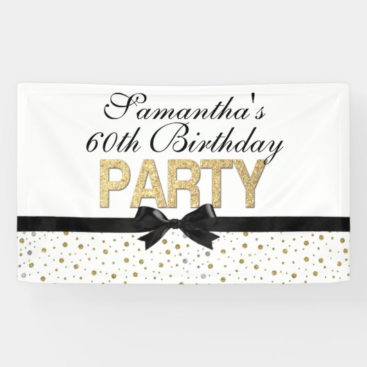 Confetti Gold Sparkle 60th Birthday Party Spandoek (Horizontaal)