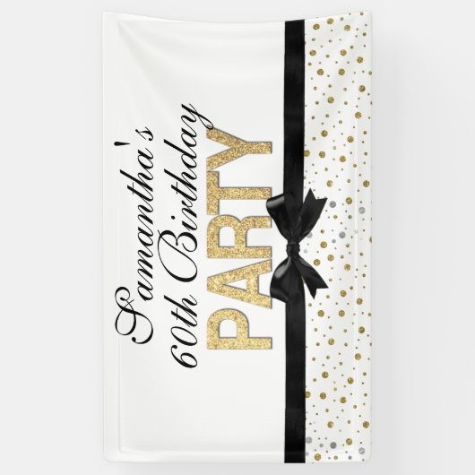 Confetti Gold Sparkle 60th Birthday Party Spandoek (Verticaal)