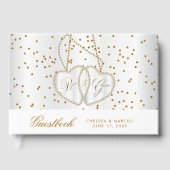 Confetti Gold Stippen en Diamond Hearts Guestbook Gastenboek (Voorkant)