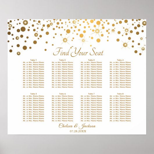 Confetti Gold Stippen en White - 8 Seating Chart Poster (Voorkant)