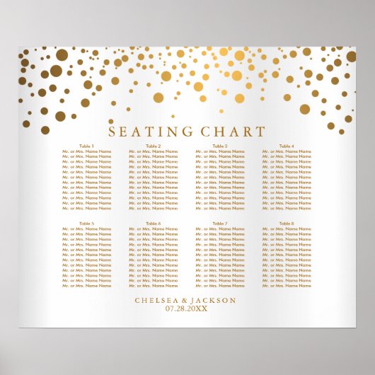 Confetti Gold Stippen en White Satin - Seating Cha Poster (Voorkant)