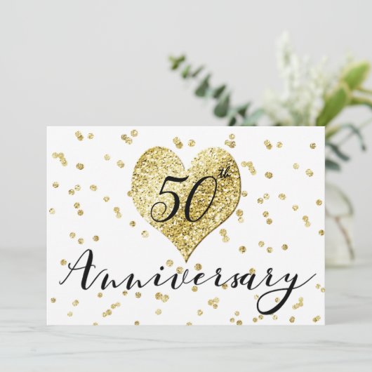 Confetti Gold - Uitnodiging tot 50ste weddenschap  (Staand voorkant)